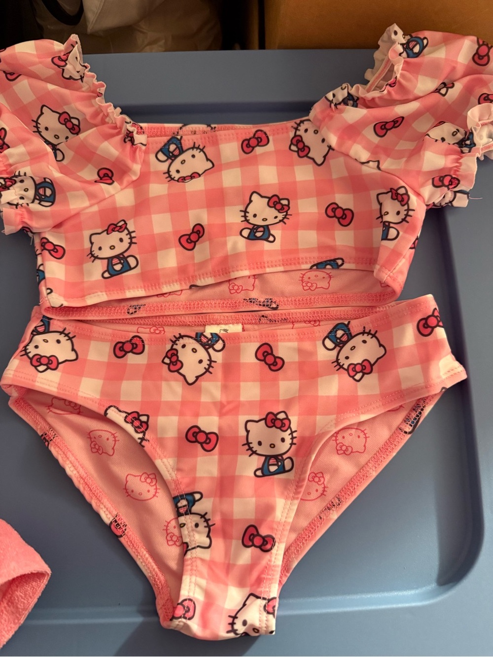 Hello Kitty Pink Check Girls' Two-Piece Swim Set with cover up